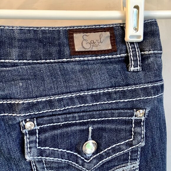 Earl Jeans Distressed Dark Wash Jeans Size 5 Jeweled + Embroidered - Picture 6 of 6